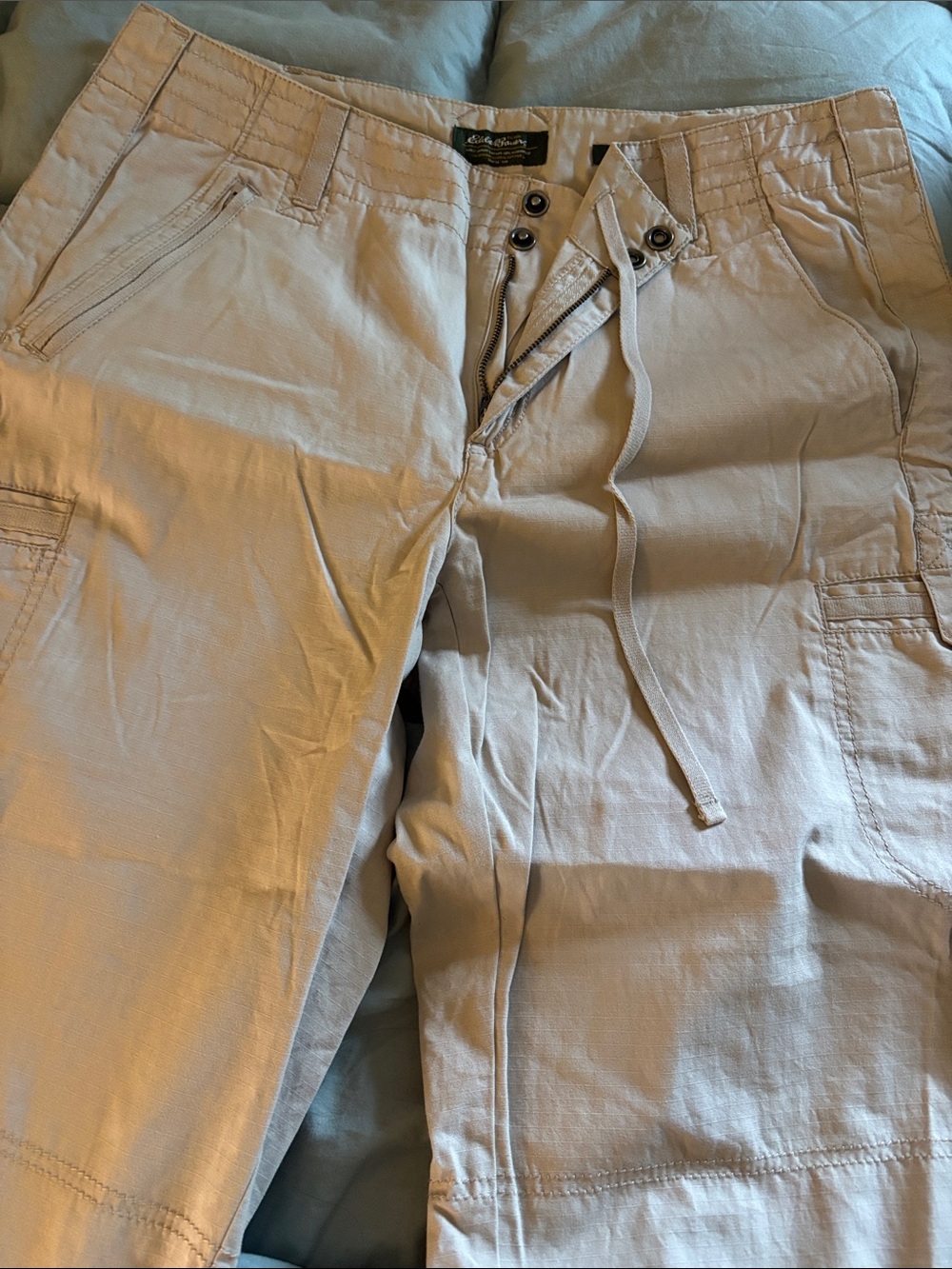 Eddie Bauer Light Beige Cropped Pants with Drawstring Waist. Mercer fit. Size 12